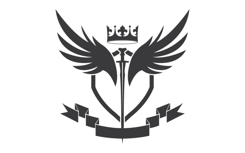 Wing sword and crown king lord logo icon v60
