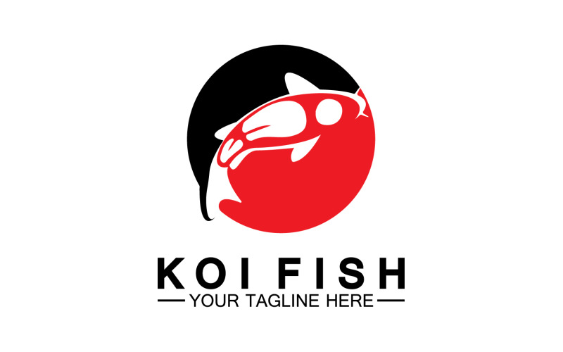 Balık koi siyah ve kırmızı simge logo vektör v32