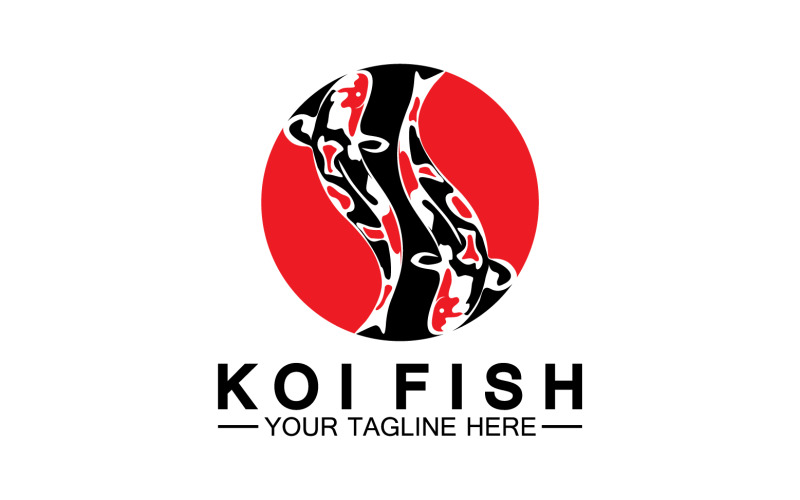 Balık koi siyah ve kırmızı simge logo vektör v51