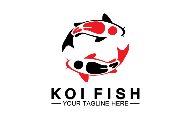Pez koi icono negro y rojo logo vector v12