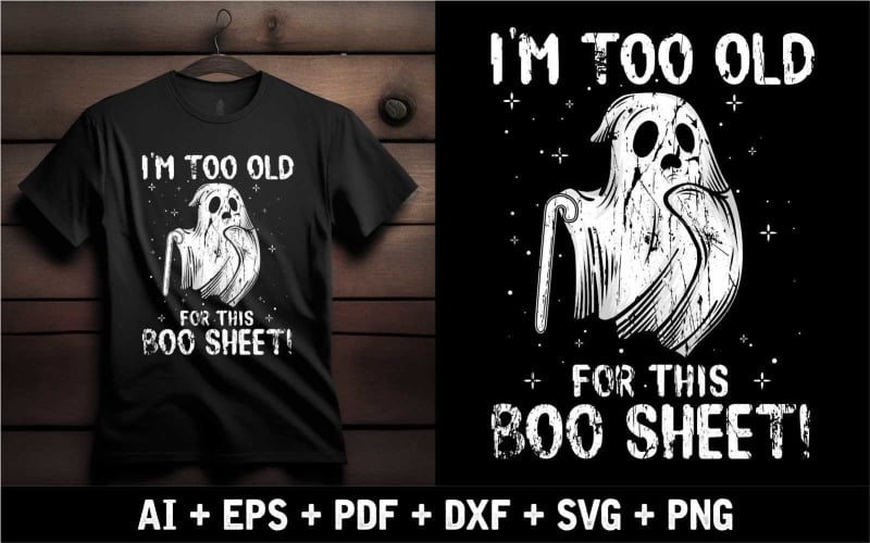 Estou muito velho para este design de camisa de Halloween com folha Boo