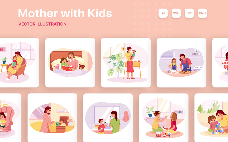 M271_ Pack d'illustrations Mère avec enfants