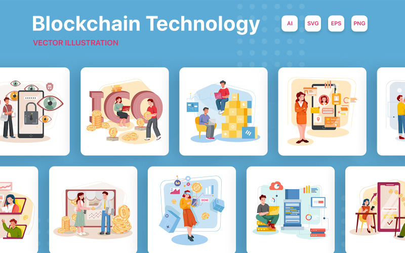 M288_ Paquete de ilustraciones de tecnología Blockchain
