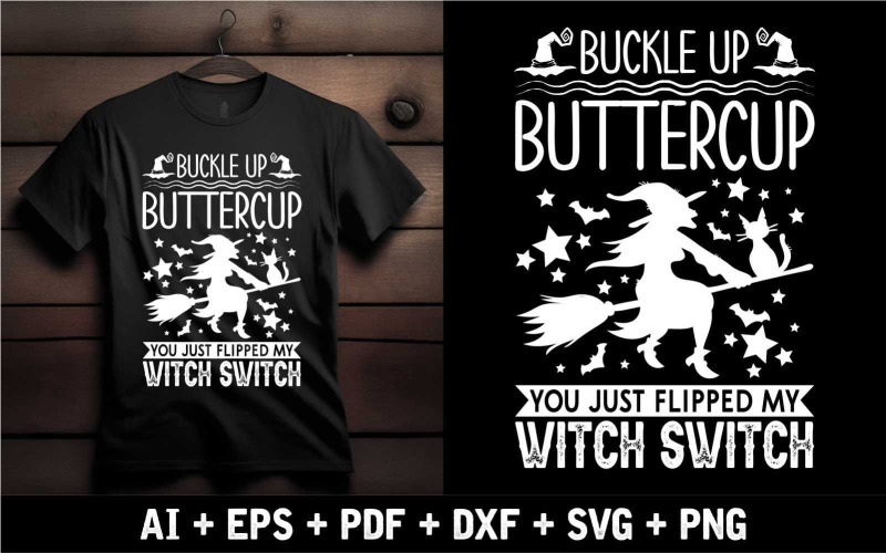 Sluit de Buttercup Witch Switch Halloween T-shirtontwerp vast