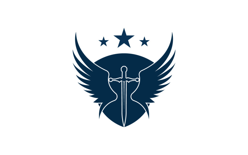 Logo d'icône d'épée, de bouclier et d'aile v1