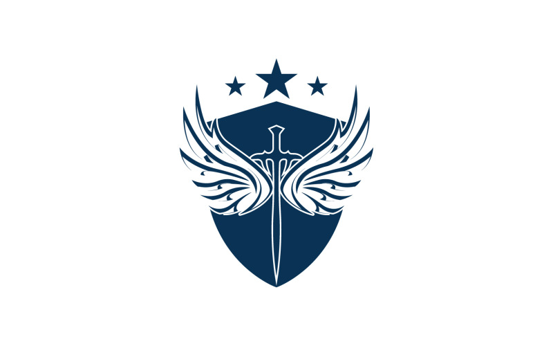 Logo ikony meče a štítu a křídla v26