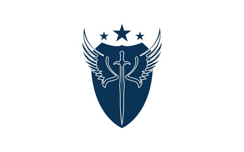 Logotipo de icono de espada, escudo y ala v46