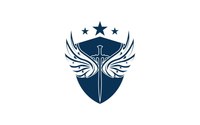 Schwert- und Schild- und Flügelsymbol-Logo v26