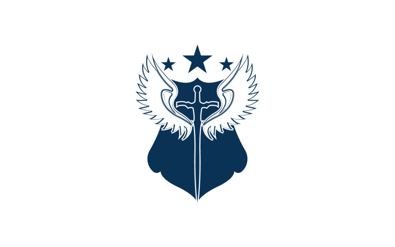 Svärd och sköld och vingikonlogotyp v32
