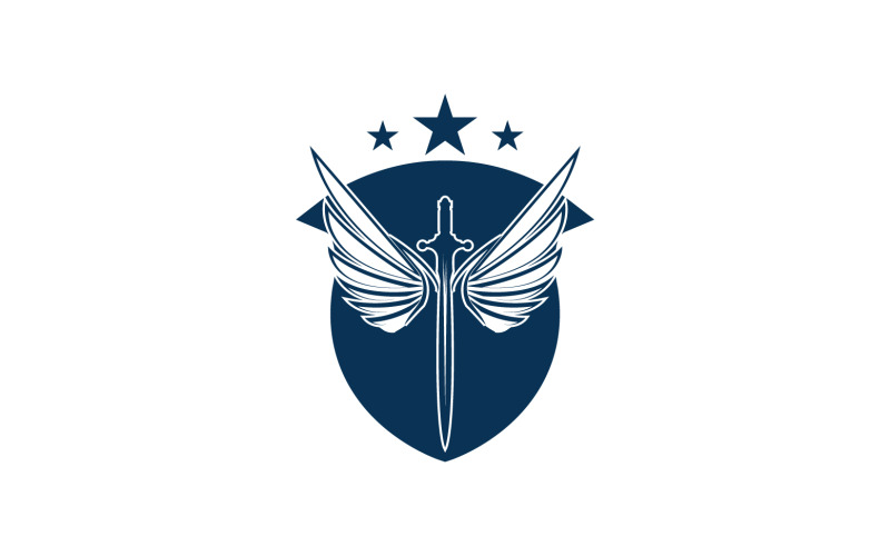 Zwaard en schild en vleugelpictogram logo v41