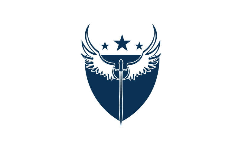 Zwaard en schild en vleugelpictogram logo v45