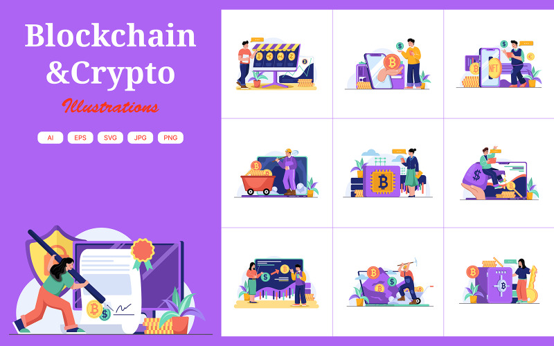 M416_ Pacchetto illustrazioni Blockchain e criptovalute