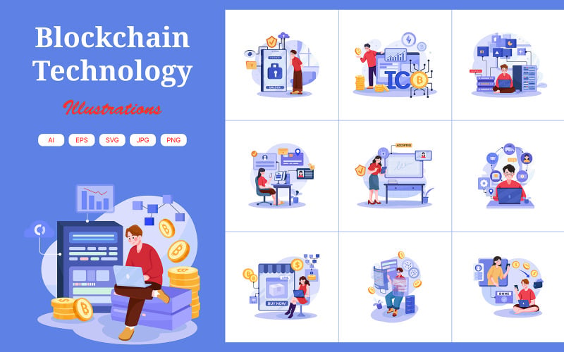 M427_ Pakiet ilustracji technologii Blockchain