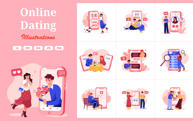 M432_ Pacote de ilustrações de namoro online