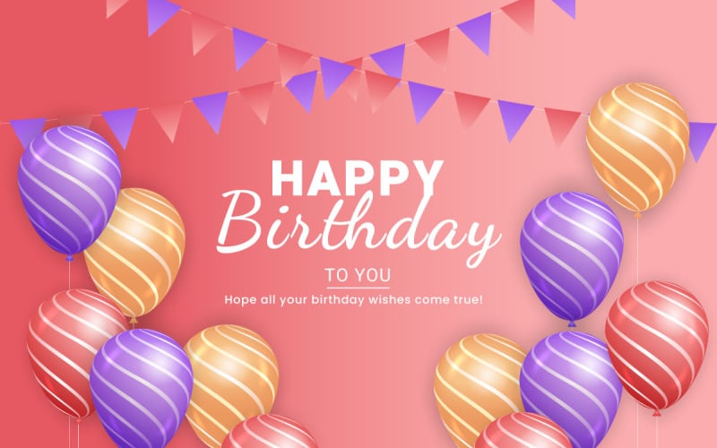 Disegno vettoriale del testo di auguri di compleanno. Tipografia di buon compleanno con l'idea dell'elemento mongolfiera
