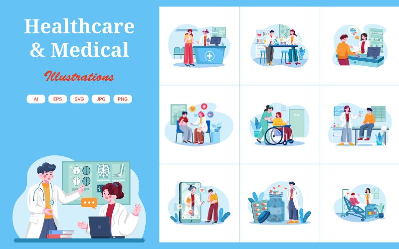 M452_ Пакет иллюстраций по здравоохранению и медицине