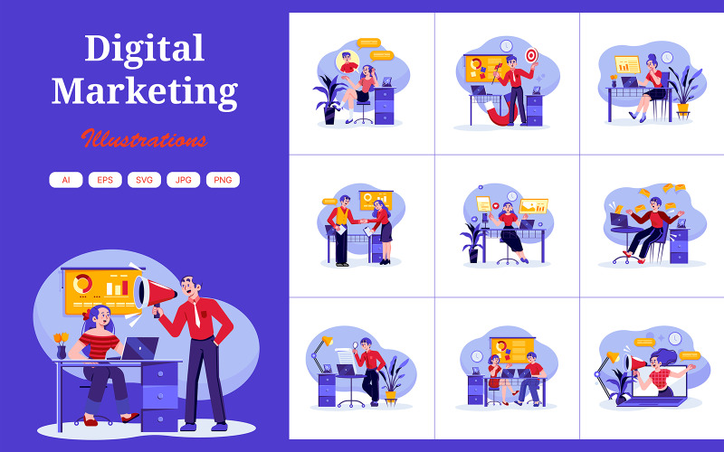M460_ Paquete de ilustraciones de marketing digital