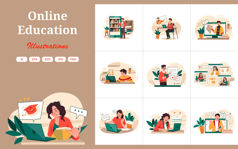 M467_ Paquete de ilustraciones de educación en línea