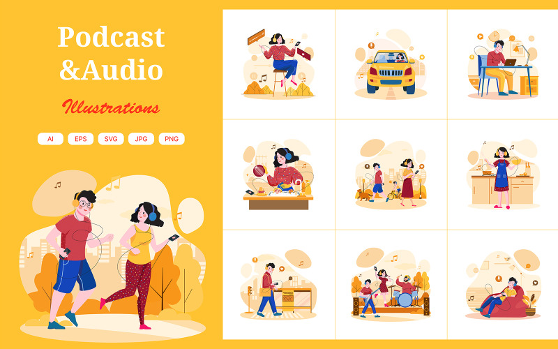 M472_ Pacote de ilustração de podcast de áudio