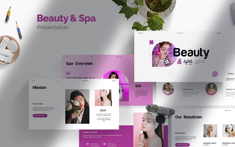 Layout do modelo de apresentação de beleza e spa
