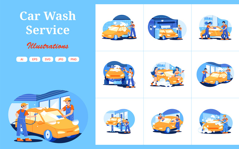 M488_ Autowaschservice-Illustrationspaket