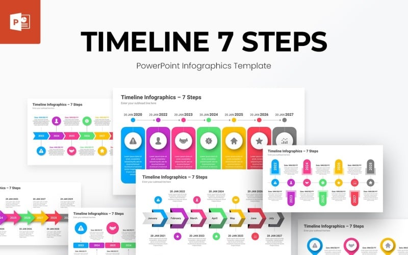 7 kroków infografiki osi czasu szablon programu PowerPoint