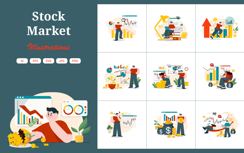 M493_ Pacote de ilustrações do mercado de ações