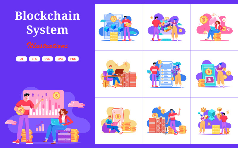 M503_ Blockchain-technologie illustratiepakket