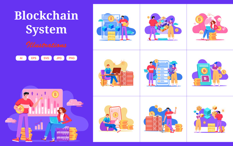 M503_ Pack d'illustrations de la technologie Blockchain