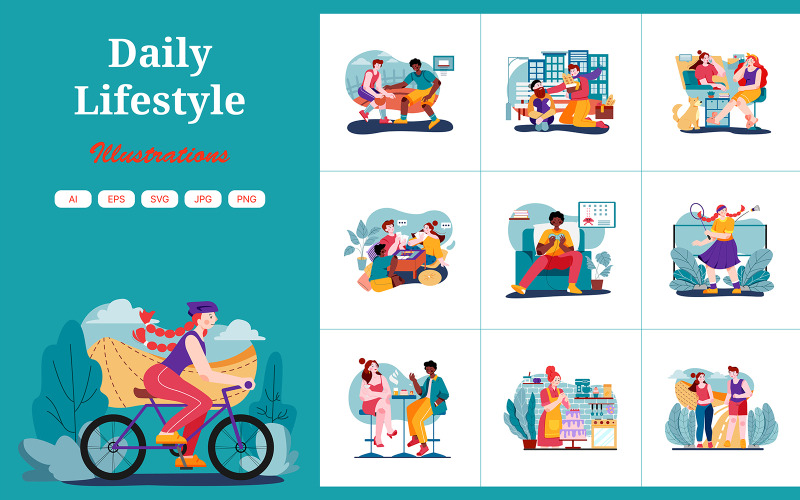 M507_ Paquete de ilustraciones de estilo de vida diario