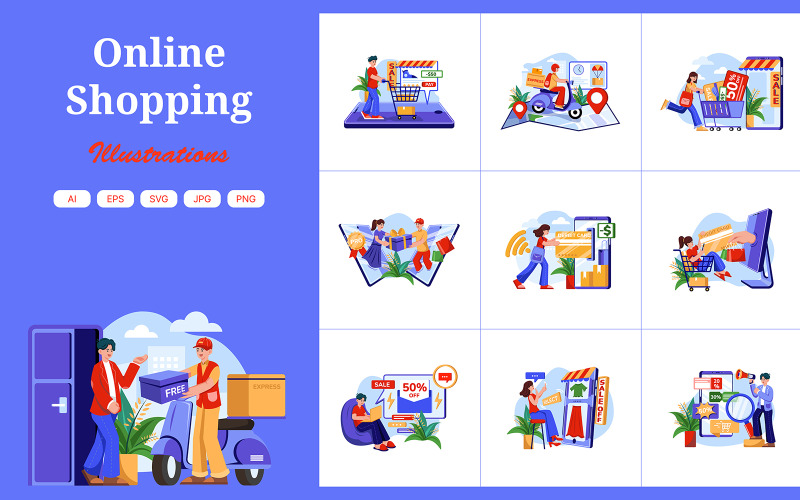 M535_ Paquete de ilustraciones de compras en línea