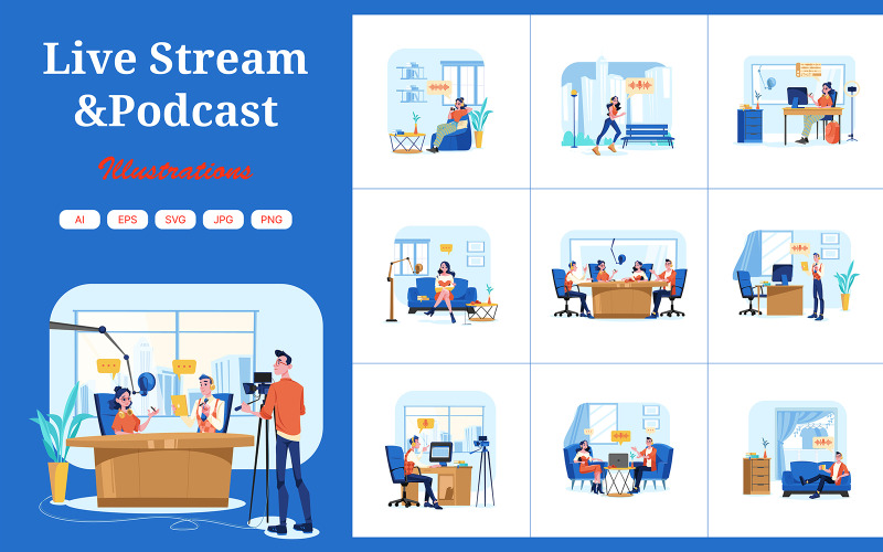 M536_ Pakiet ilustracji do transmisji na żywo i podcastów