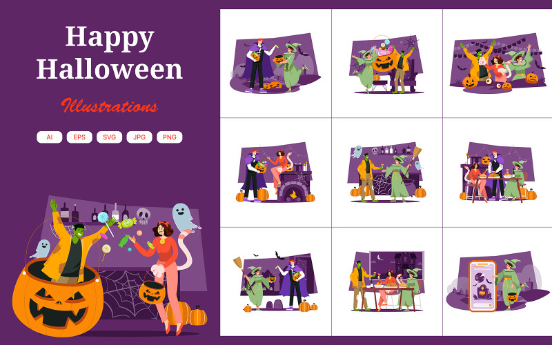 M538_ Pacchetto illustrazioni di Halloween