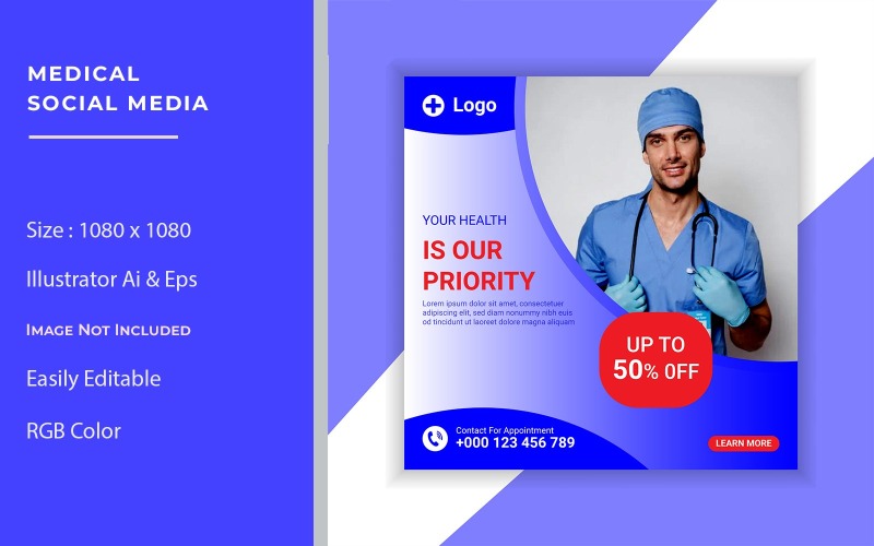 Modello di post sui social media medici e sanitari