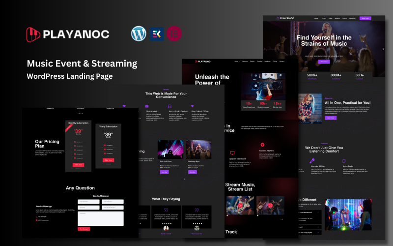 Playanoc – цільова сторінка WordPress для музичних подій і потокових передач