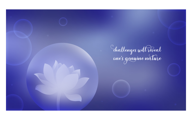 Inspirierender Hintergrund 14400x8100px in blauem Farbschema mit Zitat über die wahre Natur