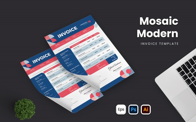 Matte Collection Invoice Mosaic Modern Paid Invoice #358142 - TemplateMonster