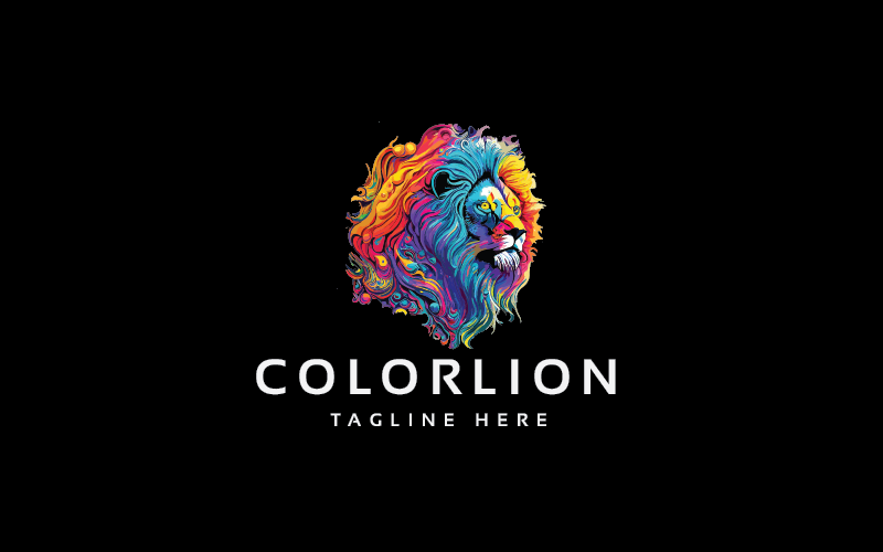 Modèle de logo de marque de lion coloré