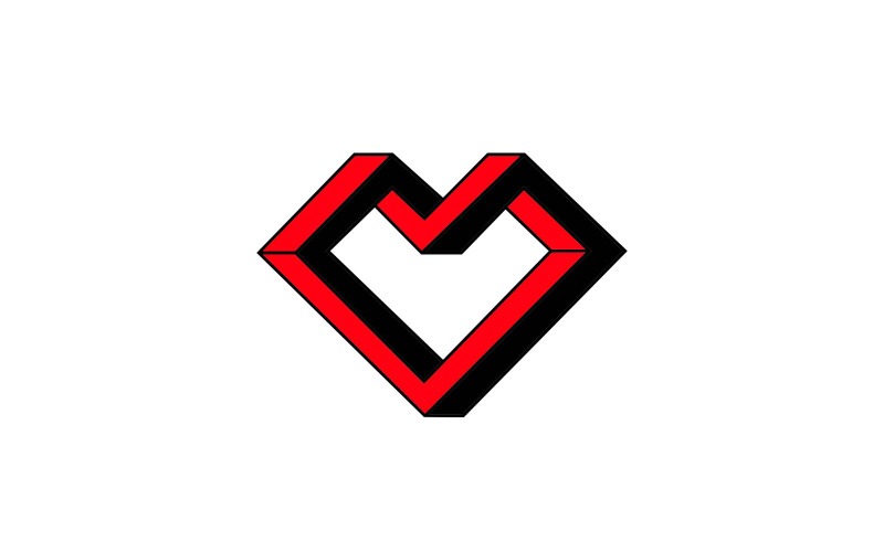 Design de logotipo 3D coração preto e vermelho