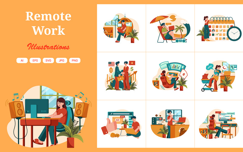 M557_ Pack d'illustrations sur le travail à distance