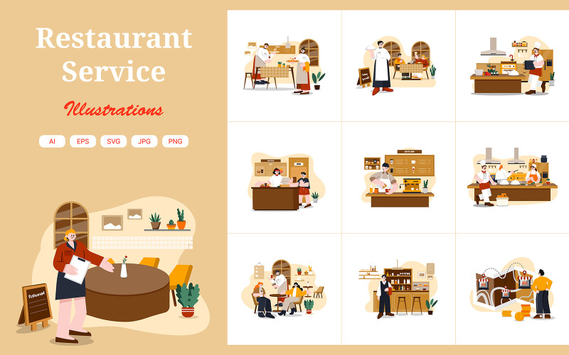 M566_ Restaurant-Service-Illustrationspaket
