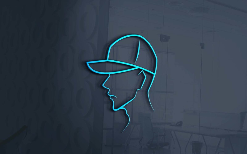 Visage latéral de marque créative humain avec création de logo de casquette