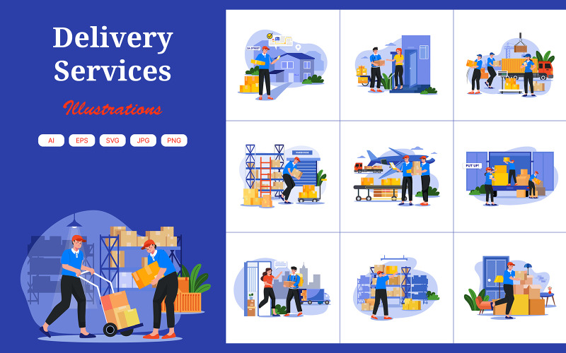 M585_ Pakiet ilustracji usług dostawczych