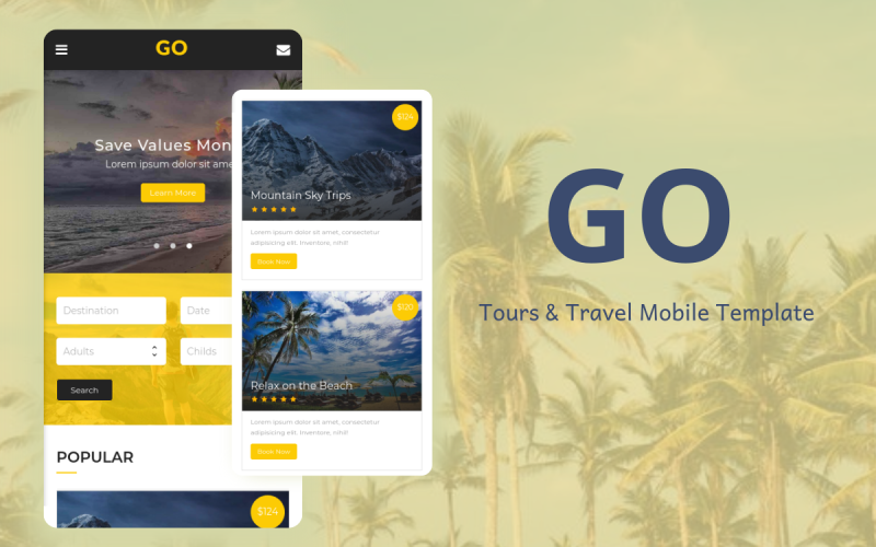 Go - Tours en reizen mobiele sjabloon