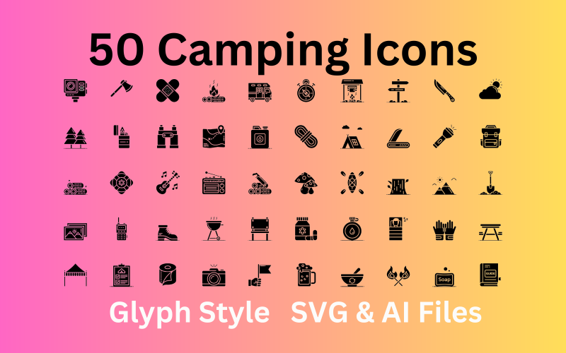 Набір іконок для кемпінгу 50 гліфів – файл SVG та AI