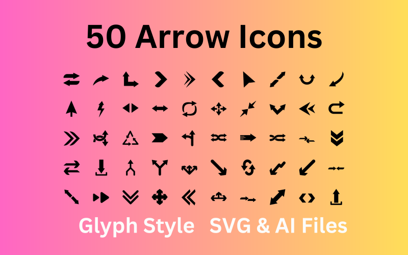 Set di icone frecce 50 icone di glifi - file SVG e AI