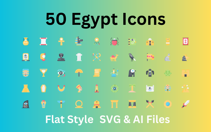 埃及图标集 50 个平面图标-SVG 和 AI 文件