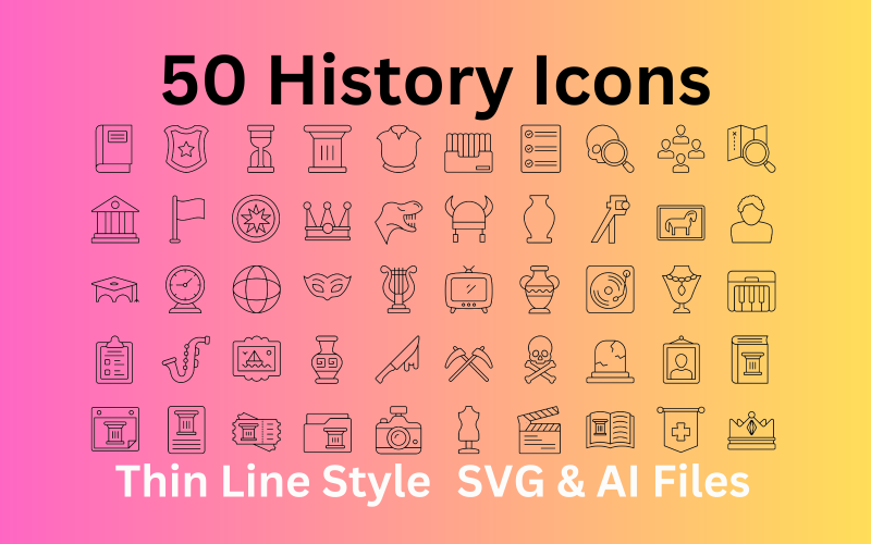 Conjunto de ícones de histórico com 50 ícones de contorno - arquivos SVG e AI