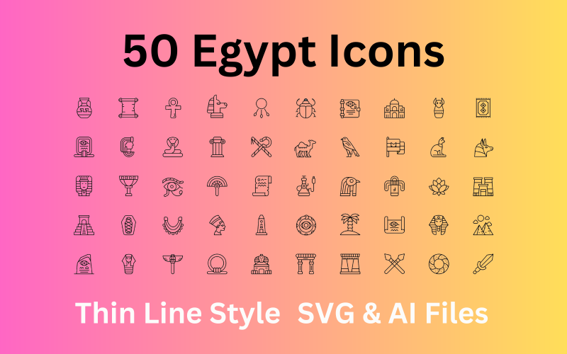 Conjunto de ícones do Egito 50 ícones de contorno - arquivos SVG e AI