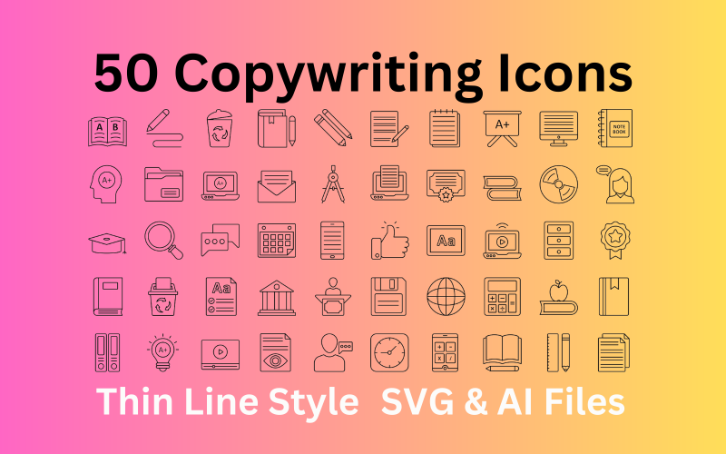 Copywriting Ikonuppsättning 50 dispositionsikoner - SVG och AI-filer